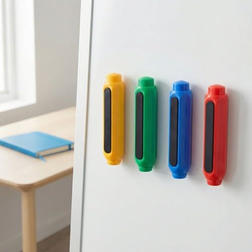 4 Stück Magnetische Kreidehalter, Kunststoff Kreidehalter mit Magnet, 4 Farben (Blau, Rot, Grün, Gelb) Zufällige Farbe, für Tafelkreide, Schule, Büro, Zuhause