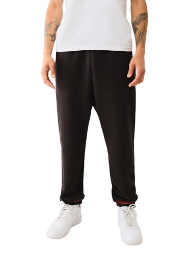 True Religion Men's Super T Joggers - Jet Black | Regular Fit Sweatpants with Contrast Stitching2