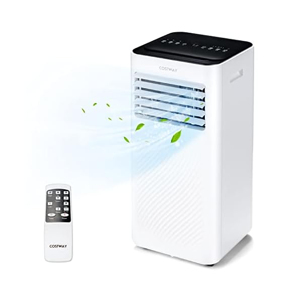 Costway portable air conditioner 10000 btu ac unit with cool fan dehumidifier sleep mode for rooms up to 350 sqft with 24h timer child lock remote control window kit white and black  urban country home decor