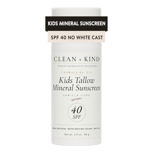 Clean + Kind Kids Sunscreen Mineral SPF 40 Vanilla — Non Toxic Baby & Toddler Sunblock with Non-Nano Zinc Oxide, Grass-Fed Tallow, Natural Reef-Safe Sun Lotion, No White Cast for Sensitive Skin