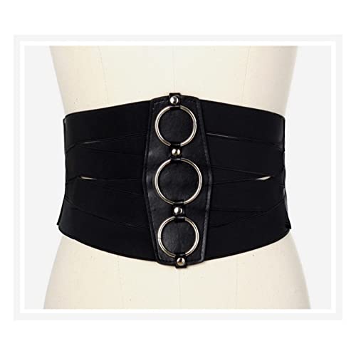 Xwwdp Elastic Corset Belt Women Waist Stretch Pu Leather Plus Size Wide Designer Waistband Silver Metal Punk Strap (Color : A, Size : One Size) #TOP25