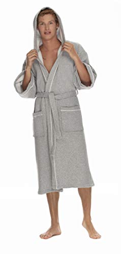 Men's Hooded Robe by Boca Terry - Sweatshirt Bath Robes for Men with Hood - Shower Bathrobe M/L - Grey