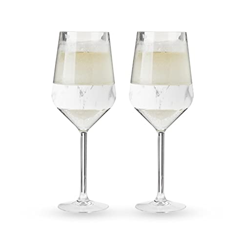 Host Wine Freeze Double-Walled Stemmed Wine Glasses Freezer Cooling Cups With Active Cooling Gel And Insulated Silicone Grip, 6.5 Oz Plastic Tumblers, Marble, Set Of 2 #TOP6