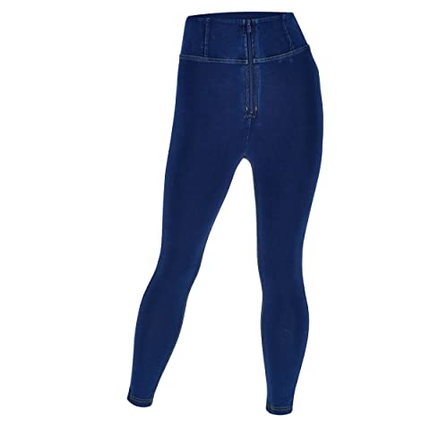 FREDDY - Jegging WR.up® 7/8 Curvy con Pernera Superskinny Cintura Alta, Jeans Scuro-Costuras Amarillo, Small