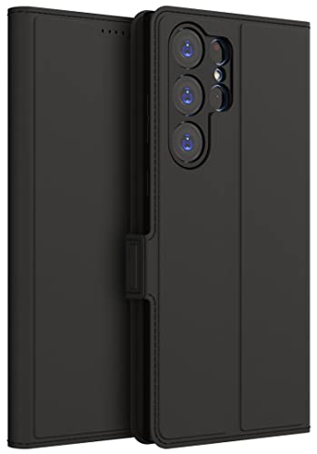 Image of Kapa Noble Slim Magnetic Leather Flip Case Cover for Samsung Galaxy S23 Ultra,Card Holder Stand Leather Flip Wallet Case (Black)