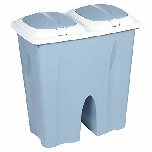 Muddy Hands Duo Double Bin 50 Litre Twin 2 Section Compartment Kitchen Recycling Rubbish Dustbin (Blue)