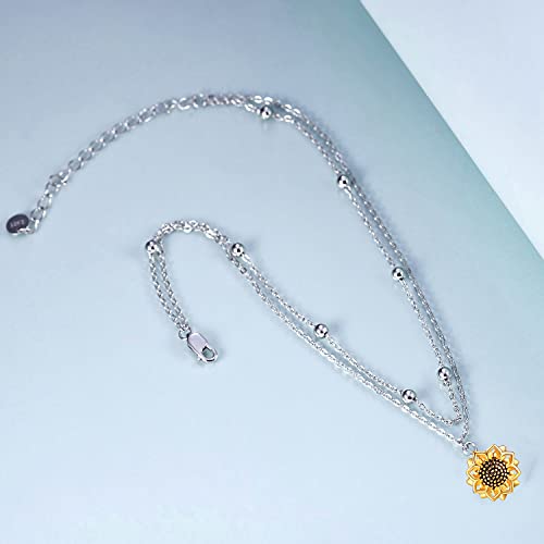 Image of POPLYKE 925 Sterling Silver Double Layered Chain Evil Eye Daisy Sunflower Butterfly Anklets for Women Holiday Beach Crystal Ankle Bracelet Dainty Evil Eye Jewelry