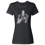 Vintage John Thune Playing Electric Guitar Patriotic Ladies' Crewneck T-Shirt (Black, Large)