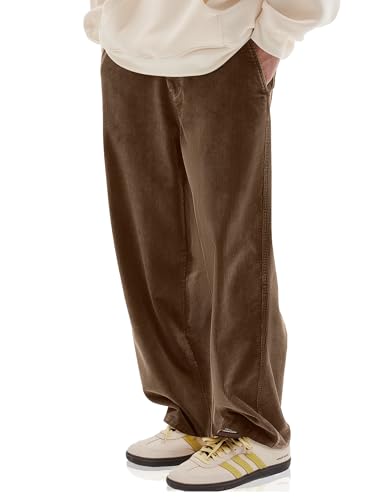 HOTake Men's Casual Corduroy Pants Baggy Winter Pants for Men XL(38) Dark Brown