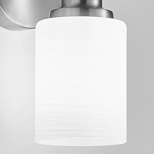 Image of 2-Pack 1-Light Vanity Lights, Brushed Nickel Bathroom Light Fixture with Textured Milky White Glass Shade, E26 Modern Vanity Lighting Fixture for Bathroom Wall Sconce
