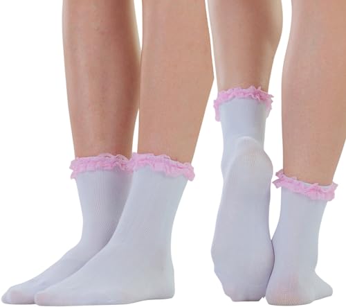 Image of ToBeInStyle Women's Indie Girl Ruffle Trim Heart Net Design Ankle High Fashion Socks