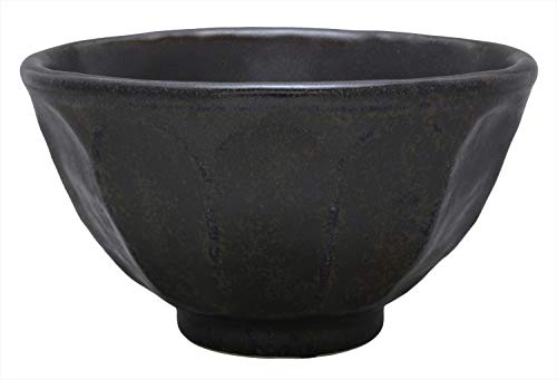 美濃焼 カネコ小兵 「 リンカ 」 飯碗 お茶碗 黒 練輪花 直径約11×高さ6.5cm 電子レンジ 食洗機対応 日本製 555-0049