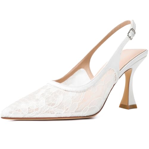 Image of Susanny Slingback Kitten Heels Elegant Dressy Pumps for Women Closed Pointy Toe Sexy Chunky High Heels Wedding Bride Prom Party Dress Shoes