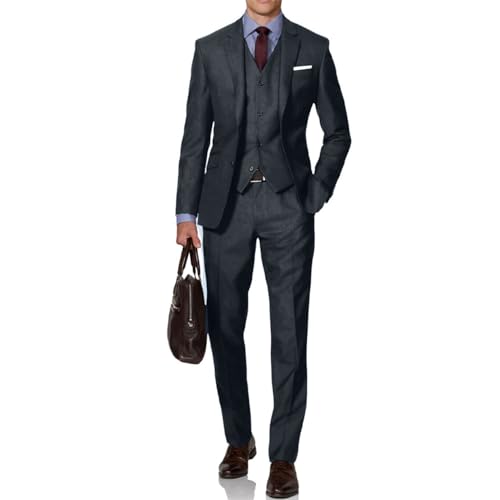 Image of Mens Suit Solid Two Button Slim Fit Suit Set for Wedding Formal Business Suit Men 3 Piece Suit Blazer Vest Pants Set