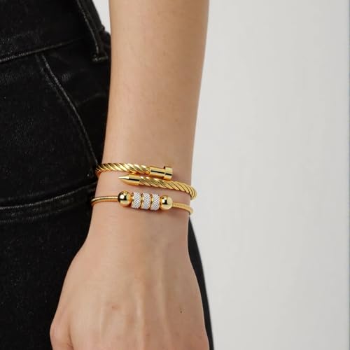 18K Gold Nail Bracelet Set, Adjustable Stackable Bangles for Women, Trendy Jewelry Hand Chain Gifts for Lover Mom Her2