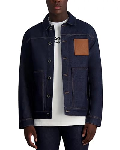 KARL LAGERFELD Men's Logo Patch Raw Denim Jacket