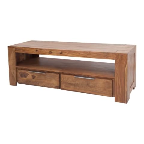 Invicta Interior Massives TV-Board MAKASSAR 130cm Schubladen Sheesham Lowboard TV Schrank Holz Cover