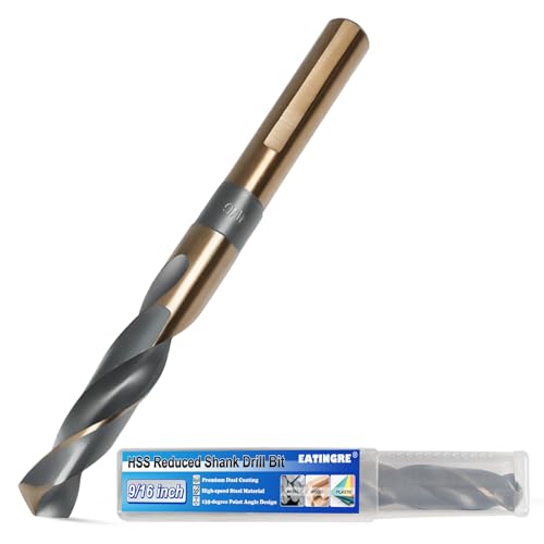 9/16 Inch Drill Bit Reduced Shank High Speed Steel Bit with 1/2 Shank HSS 4241 Black & Gold Drill Bits for Mild Steel Metal and Hard Wood