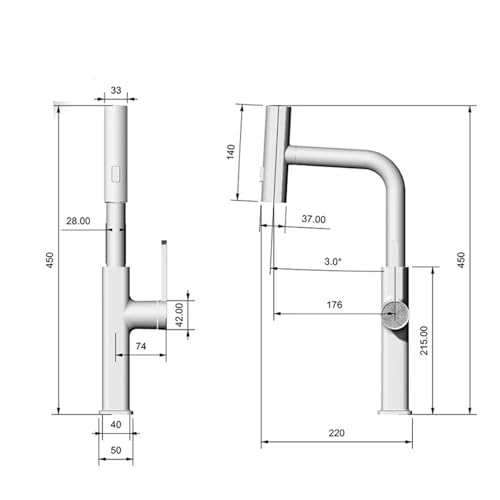 Robinet de cuisine à bec rétractable mitigeur noir mat G9/16 - 8