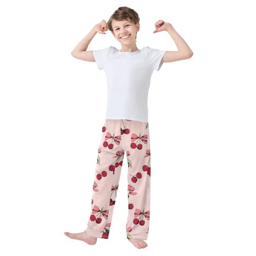 Cherry Pink Bow A Pajama Pants Long Sleep Pant Soft PJ Bottoms Sleepwear2