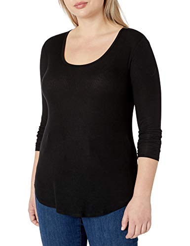 Amazon Brand - Daily Ritual Women's Plus Size Ribbed Long-Sleeve Scoop Neck Shirt, 1X, Black