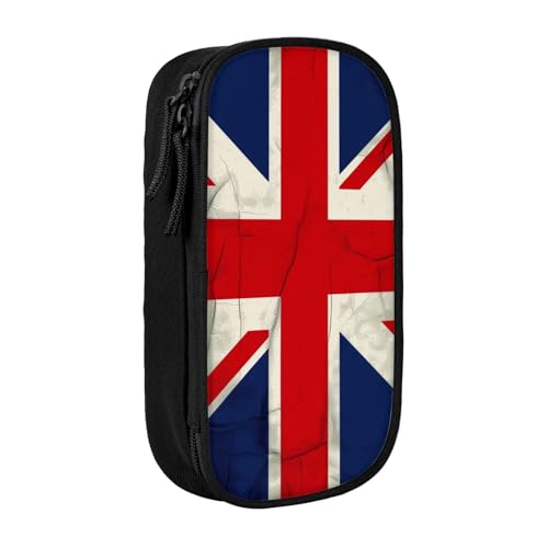 Image of AQRJLPO UK Flag Prints Pencil Case for Students Boys Girls - Large Capacity Double-Layer Office School Stationery Pouch Pencil Holder,Black