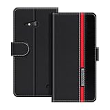 UOGNADGD Leather Phone Case Compatible with Nokia Lumia 735 Flip Wallet Cover with Magnetic Closure, Kickstand & Card Holders, Shockproof Protection (Black)