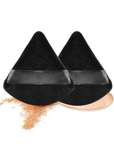 2pcs Triangle Powder Puff Makeup Sponge Powder Puffs for Face Powder Loose Powder, Velour Cosmetic Foundation Sponge Setting Powder Puff Beauty Makeup Tool Wet Dry, Black