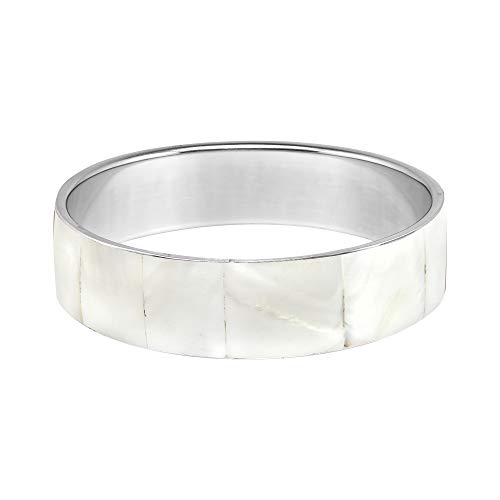 Stunning Iridescence White Mother of Pearl Shell Bangle Bracelet - Image 4