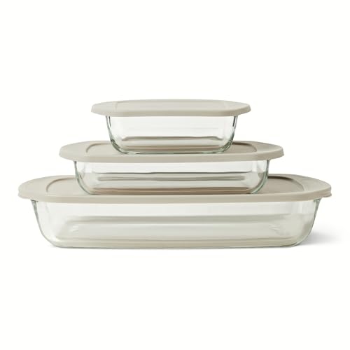 Comparison: Best Borosilicate Glass Bakeware 4 Amazon Basics Glass Baking Dishes with BPA-Free Lids, 6-Piece Set, Borosilicate Glass, Dishwasher and Oven-Safe, Linen Gray
