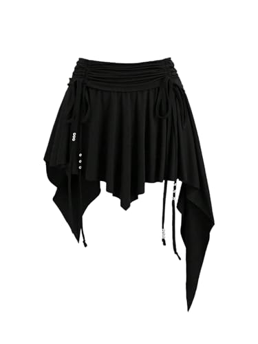 SweatyRocks Women's Asymmetrical Ruffle Skirt A Line Ruched High Waist Western Cowgirl Skirts