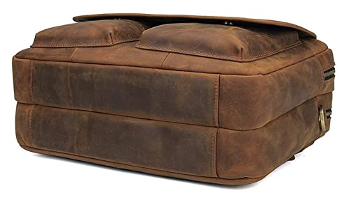 Laptop Briefcase Large Capacity, Vintage Leather 14inch Laptop Bag with Trolly Strap,Business Messenger Satchel3