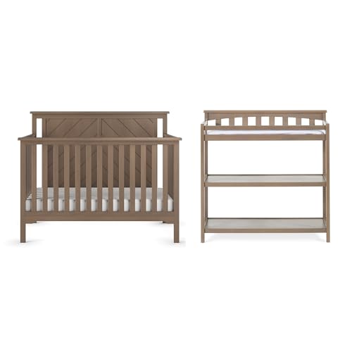 Image of Child Craft Hampton Flat Top Crib and Changing Table Nursery Set, 2-Piece, Includes 4-in-1 Convertible Crib and Changing Table, Grows with Your Baby (Dusty Heather)