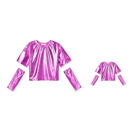 Matching Doll&Girls Sparkly Shirt Rosen Shirt for Girls Shiny Long Sleeve Crop Top Dance Outfit Size 6 7