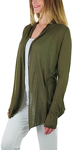 Image of ToBeInStyle Womens Open Front Long Sleeve Lightweight Asymmetrical Draped Cardigan with Side Pockets