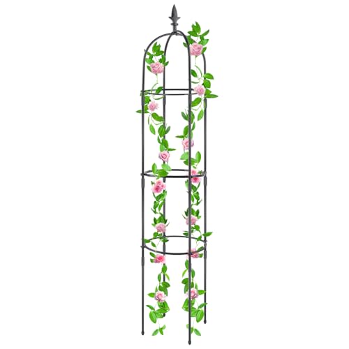 Treillis d'obélisque de jardin pour plantes grimpantes, support de plantes en métal avec revêtement en plastique antirouille, plante d'intérieur en pot, cage de tomate pour