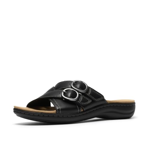 Clarks Clarks Collection Women's Laurieann Opal Flat Sandal, Black Leather, 10 Medium US