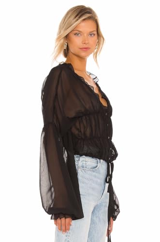 NIFTRIRY Crop Top Sheer See Through Tops for Women Long Puff Sleeve Chiffon Blouses for Women2