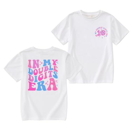IZYJOY in My Double Digits Era Shirts Girls 10th Birthday T-Shirts 10 Years Old Birthday Party Short Sleeve Summer Tee Tops