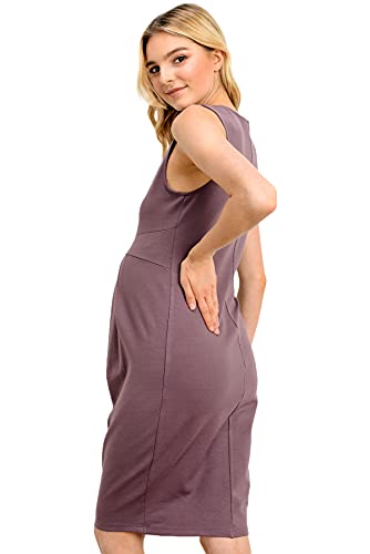 Laclef Womens Knee Length Midi Maternity Dress With Front Pleat (Dark Rose, Medium) #TOP2