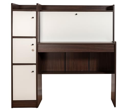 Image of DeckUp Plank Versa Engineered Wood Study Table and Office Desk (Walnut and White, Matte Finish)
