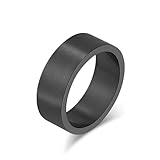 INRENG Mens Womens Stainless Steel Ring Fashion Cool Plain Band Matte Brushed Finish Flat Top 8mm Black Size 11