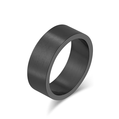 INRENG Mens Womens Stainless Steel Ring Fashion Cool Plain Band Matte Brushed Finish Flat Top 8mm Black Size 11