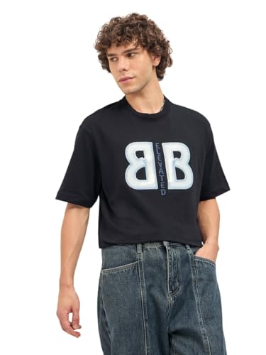 Image of The Bear House Men's Cotton Self Design Oversize T-Shirt