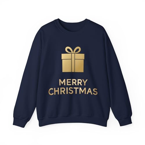 Pull de Noël Merry Present Gold 008 bleu marine idée cadeau S