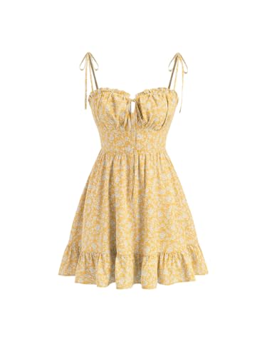 Image of CIDER Floral Dress for Women Summer Mini Sundresses Spaghetti Strap Cute Vacation Dresses Boho Casual Outfits