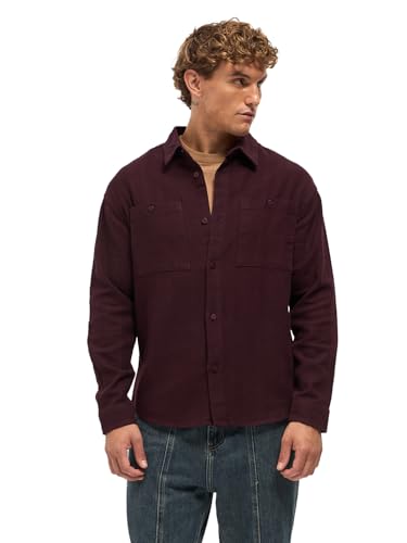 Image of THE BEAR HOUSE Men Pure Cotton Textured Relaxed Fit Overshirt