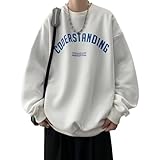 [ririka] リリカ スウェット トレーナー 厚手 大きい サイズ ゆったり おしゃれ オーバー カジュアル トップス ロゴ アメカジ ストリート 裏起毛 (ホワイト,XXL)