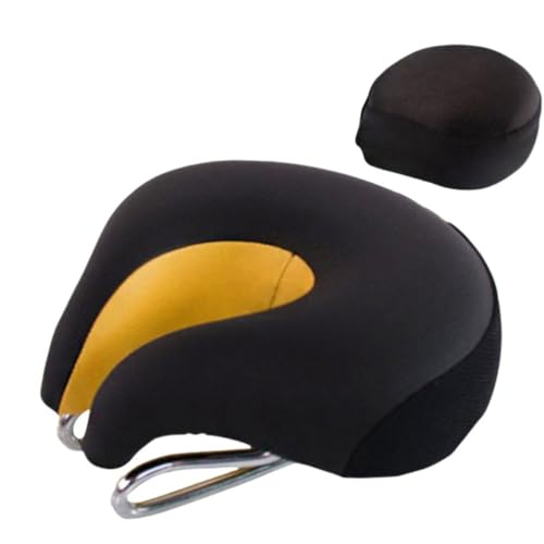 Effonek 自転車のマウンテンバイクのノーズレスサドルは厚く、快適で柔らかく、衝撃吸収性と反発性に優れています。 (イエロー,クッション+クッションカバー)
