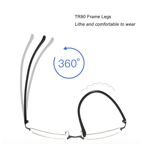 Image of Anti Blue Light Glasses Metal Frames Rectangle Semi-Rimless Computer Gaming Eye-glasses Clear Lens